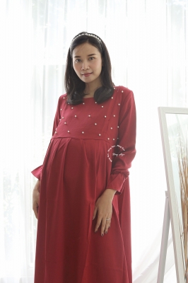 Mutiara Gamis Ibu Hamil Menyusui Muslim Manik Dada - GMS 262 Merah